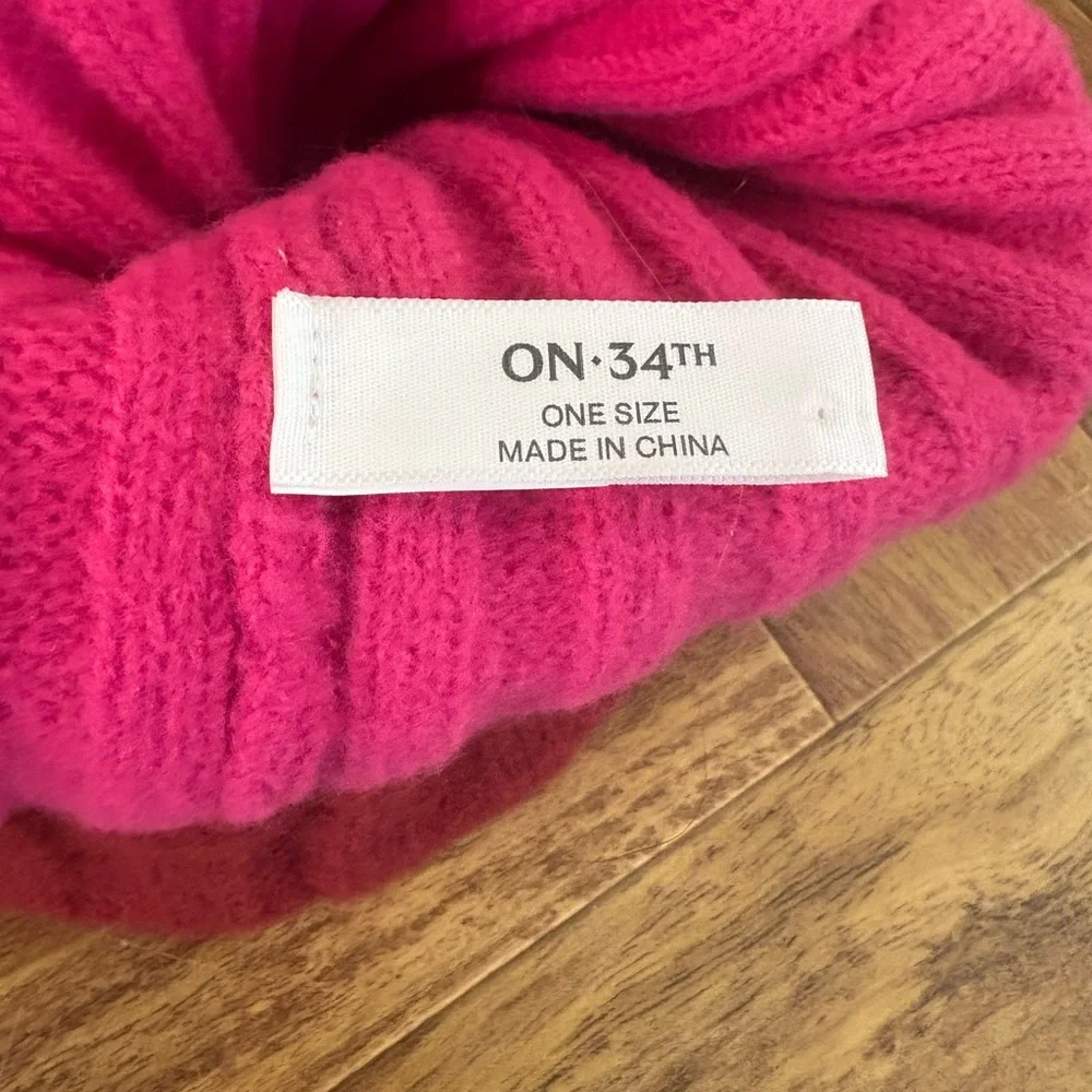 On 34th Chic Pink and Red Knit Womens Beanie Hat